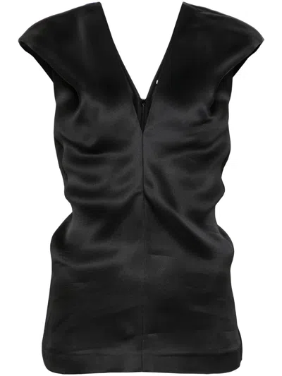 Khaite V-neck Silk Top In Black
