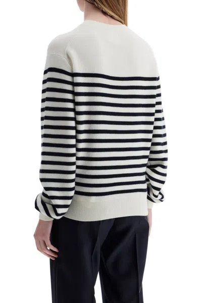 Khaite And Navy Blue Striped Merino Wool Sweater In White