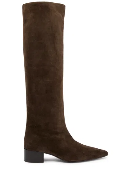 Khaite Andee 40 Suede Knee-high Boots In Brown
