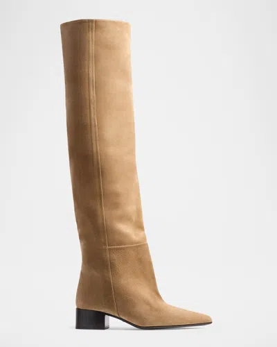 Khaite Andee Slouchy Knee-high Suede Boots In Brown