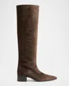 Khaite Andee Suede Knee Boots In Brown
