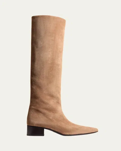 Khaite Andee Suede Knee Boots In Taupe