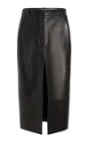 Khaite Anden Belted Plonge Leather Midi Skirt In Black