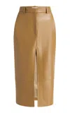 Khaite Anden Belted Plonge Leather Midi Skirt In Yellow