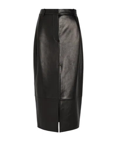 Khaite Anden Leather Midi Skirt In Black