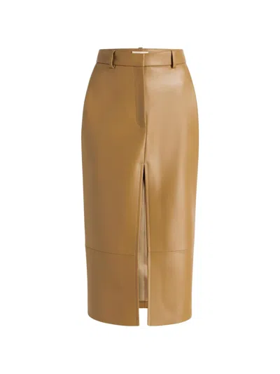 Khaite Anden Pleated Lambskin Leather Pencil Skirt In Brown