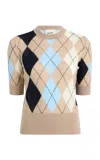 Khaite Anders Argyle Cashmere-blend Top In Light Blue