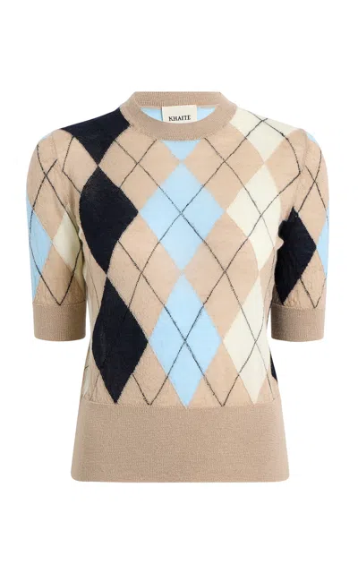 Khaite Anders Argyle Cashmere-blend Top In Tan