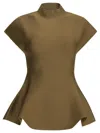 Khaite Andra Stretch-knit Turtleneck Peplum Top In Brown