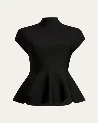 Khaite Andra Knit Peplum Top In Black