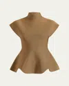 Khaite Andra Stretch-knit Turtleneck Peplum Top In Brown