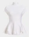 Khaite Andra Mock Neck Peplum Knit Top In White
