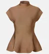 Khaite Andra Stretch-knit Turtleneck Peplum Top In Brown