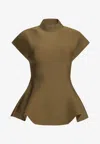 Khaite Andra Stretch-knit Turtleneck Peplum Top In Green