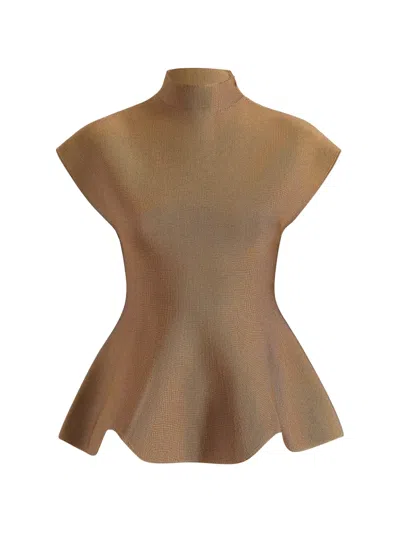 Khaite Andra Stretch-knit Turtleneck Peplum Top In Brown