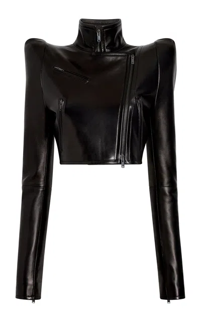 Khaite Andrea Cropped Leather Jacket In Black