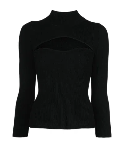 Khaite Angela Cut-out Ribbed-knit Top In Black