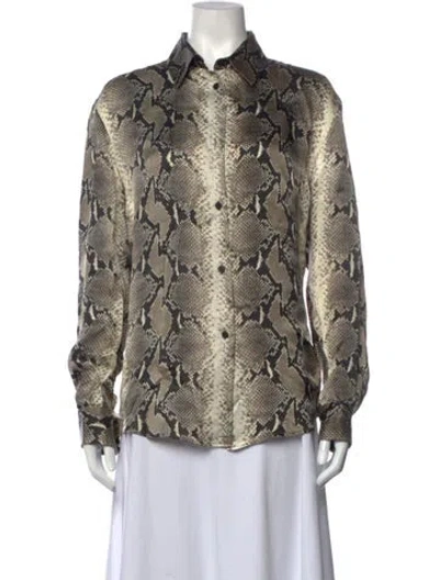 Pre-owned Khaite Animal Print Long Sleeve Blouse In Grey