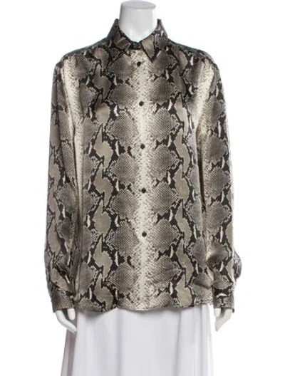 Pre-owned Khaite Animal Print Long Sleeve Blouse In Multi