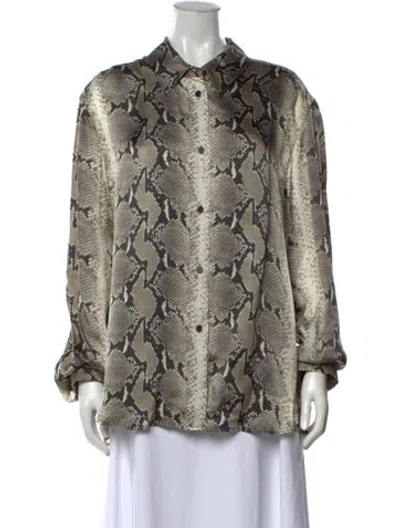 Pre-owned Khaite Animal Print Long Sleeve Blouse In Neutrals