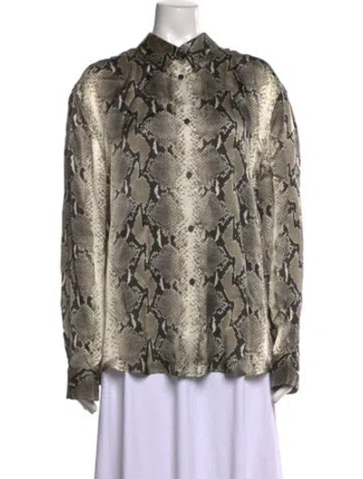 Pre-owned Khaite Animal Print Long Sleeve Blouse W/ Tags In Neutral
