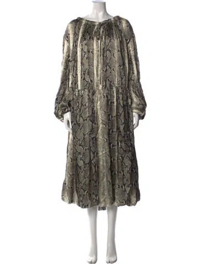 Pre-owned Khaite Animal Print Midi Length Dress In Grey