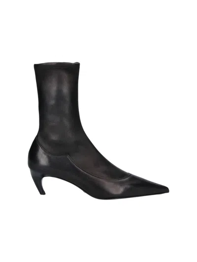 Khaite Valerie Leather Ankle Boots In Brown