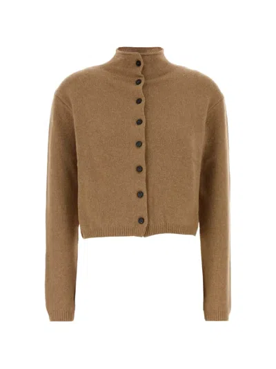 Khaite High-neck Buttoned Knitwear In Brown