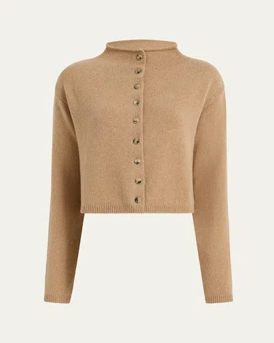 Khaite Annora Funnel-neck Wool-cashmere Cardigan In Brown