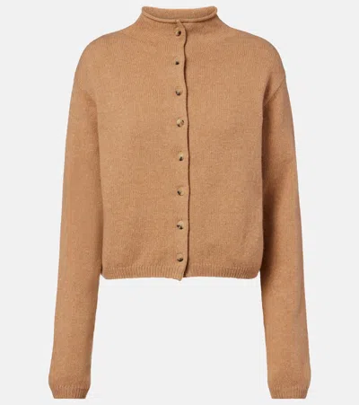 Khaite Annora Wool And Cashmere-blend Turtleneck Cardigan In Nude