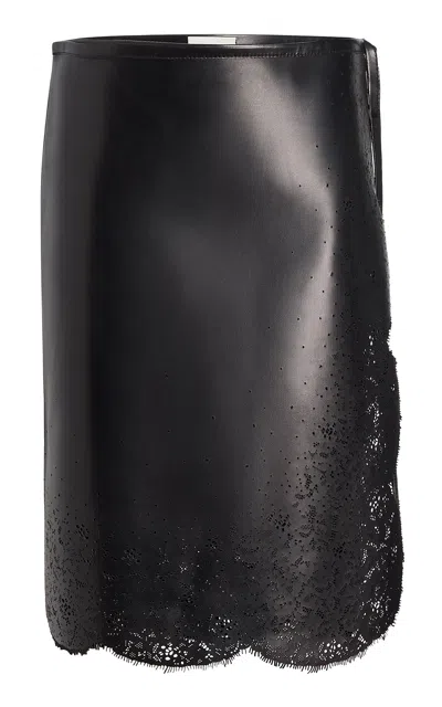 Khaite Apaleen Embroidered Leather Midi Skirt In Black