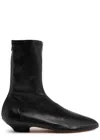 Khaite Apollo Leather Flat Ankle Boots In Black