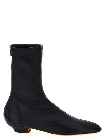 Khaite Apollo Leather Flat Ankle Boots In Black