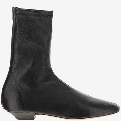 Khaite Apollo Leather Flat Ankle Boots In Black