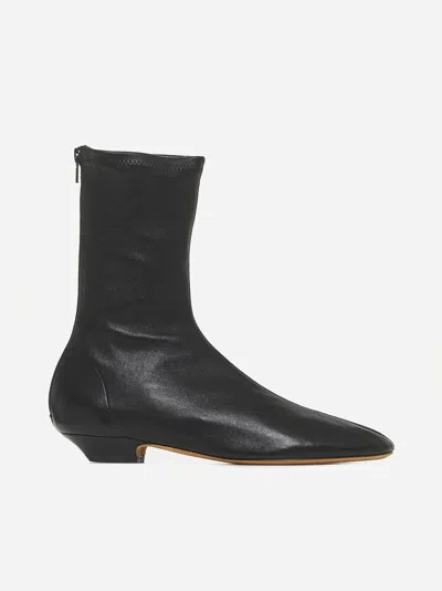Khaite Apollo Leather Flat Ankle Boots In Black