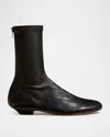Khaite Apollo Leather Flat Ankle Boots In Black