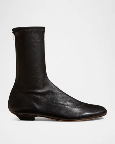 KHAITE APOLLO LEATHER ZIP ANKLE BOOTS