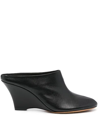 Khaite Apollo 75 Leather Wedge Mules In Black