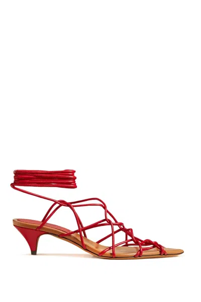 Khaite Arden Strappy Caged Ankle-tie Sandals In Rosso