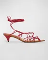 Khaite Arden Strappy Caged Ankle-tie Sandals In Red