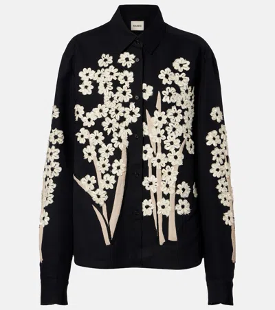 Khaite Argo Floral-embellished Cotton-silk Organza Shirt In Blue