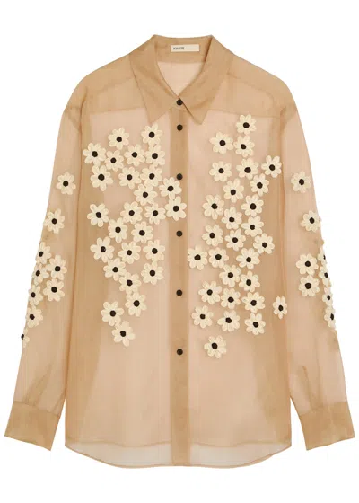 Khaite Argo Floral-appliquéd Silk-chiffon Shirt In Brown