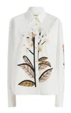 Khaite Argo Floral-embellished Cotton Poplin Shirt In White