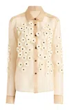 Khaite Argo Floral-embellished Silk Organza Shirt In Neutral