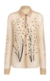 Khaite Argo Floral-embellished Silk Organza Shirt In Neutral