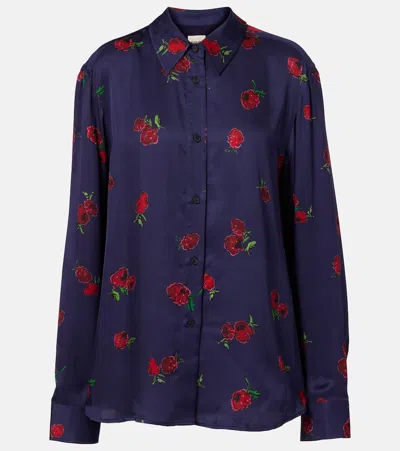 Khaite Argo Printed Silk-twill Shirt In Blue