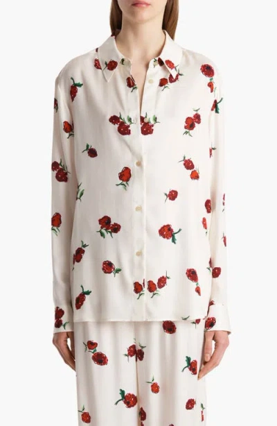 Khaite Argo Raspberry Print Twill Button-up Shirt In White