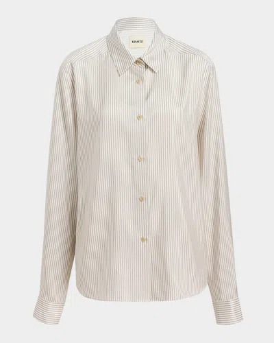 Khaite Argo Stripe Silk Shirt In Neutral