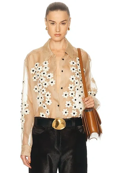 Khaite Argo Top With Floral Embroidery In Neutral