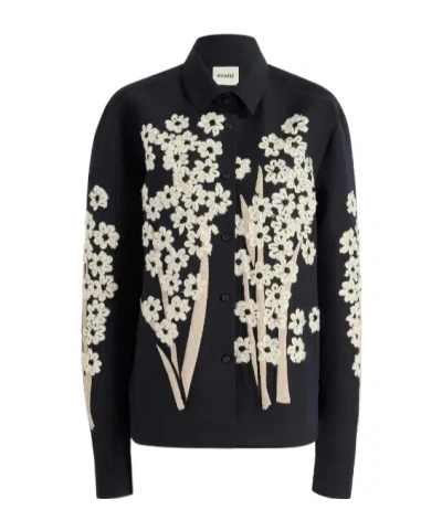 Khaite Argo Floral-embellished Cotton-silk Organza Shirt In Blue